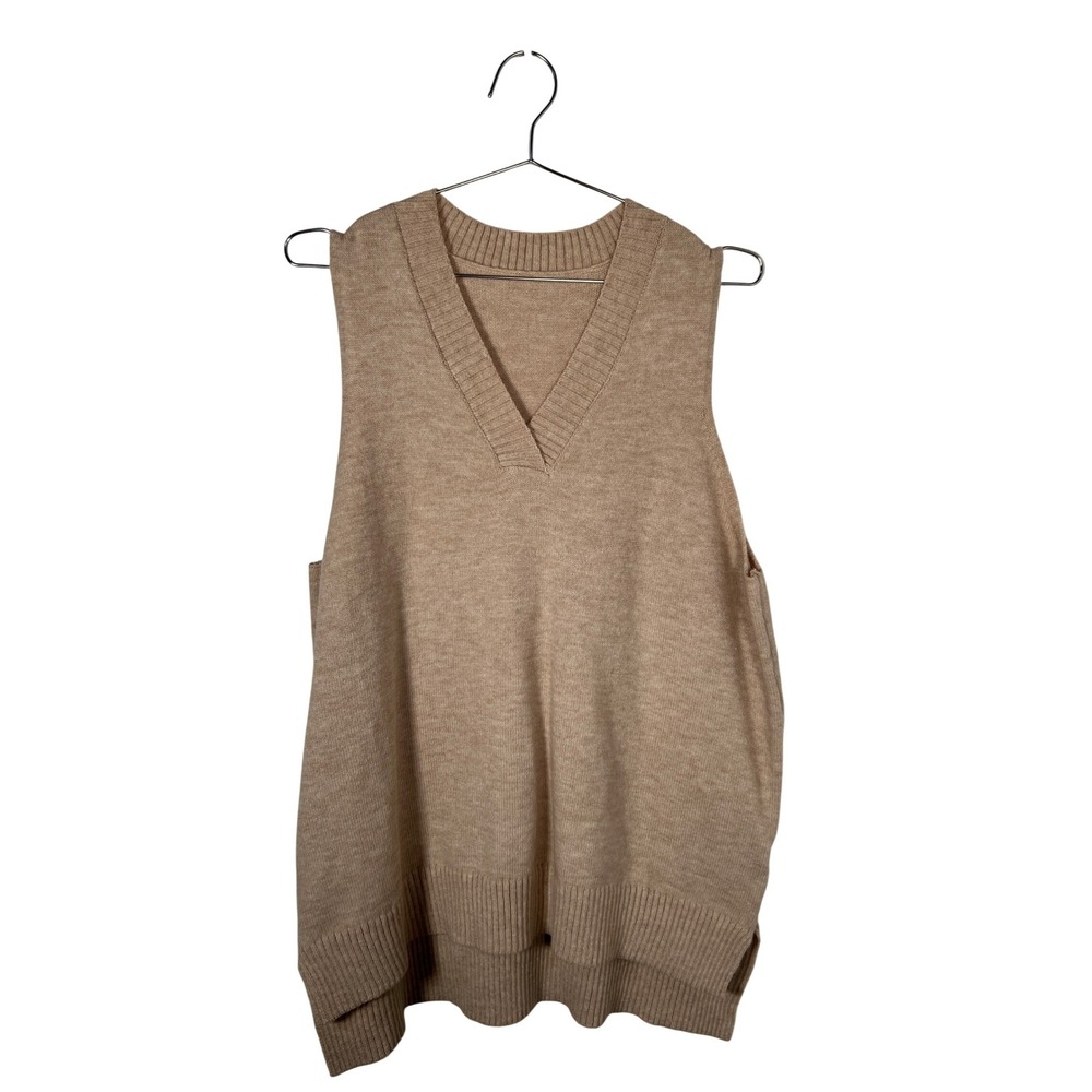 Tan V-Neck Sweater Vest SHEIN Curve Oversized Knit Neutral Coastal Plus Size 2XL